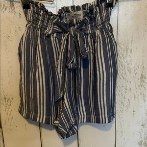 Hollister Women's High Waist Shorts - Blue and White Stripes